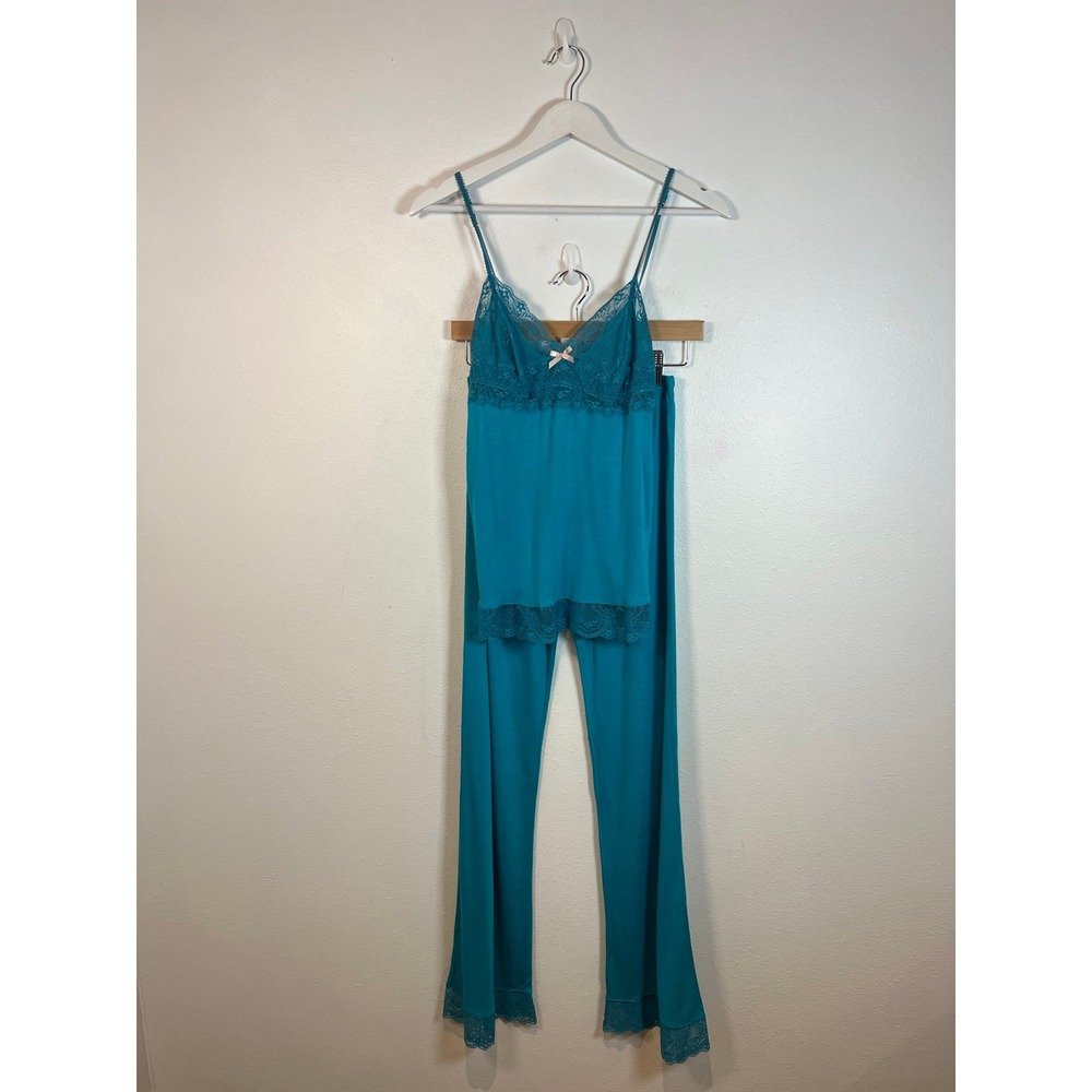 Eberjey Babydoll Cami Pajama Set Women's S Sleepwear Loungewear Teal Lace Trim